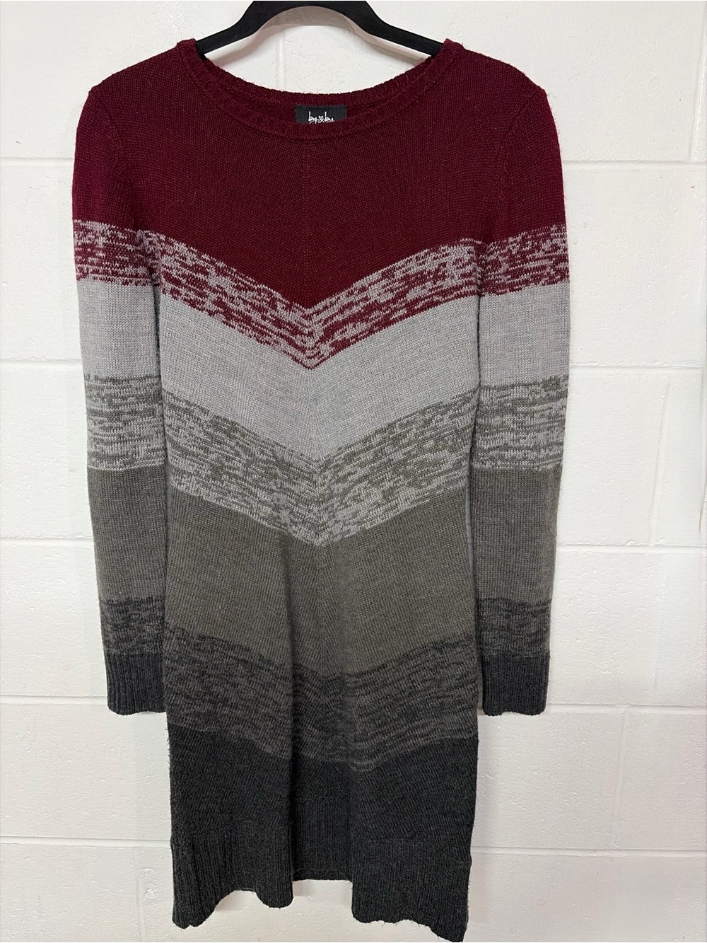 by & by Burgundy and Gray Chevron Knit Midi Dress